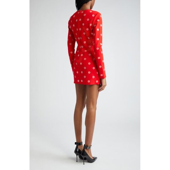 NWOT AREA POLKA DOT LONG SLEEVE MINI RED DRESS SIZE S - Picture 2 of 14